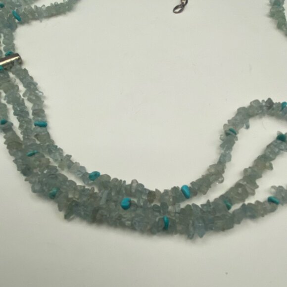 Jay King DRT Aquamarine Turquoise Chip 925 Silver Necklace Vintage 21+3 - Picture 9 of 10